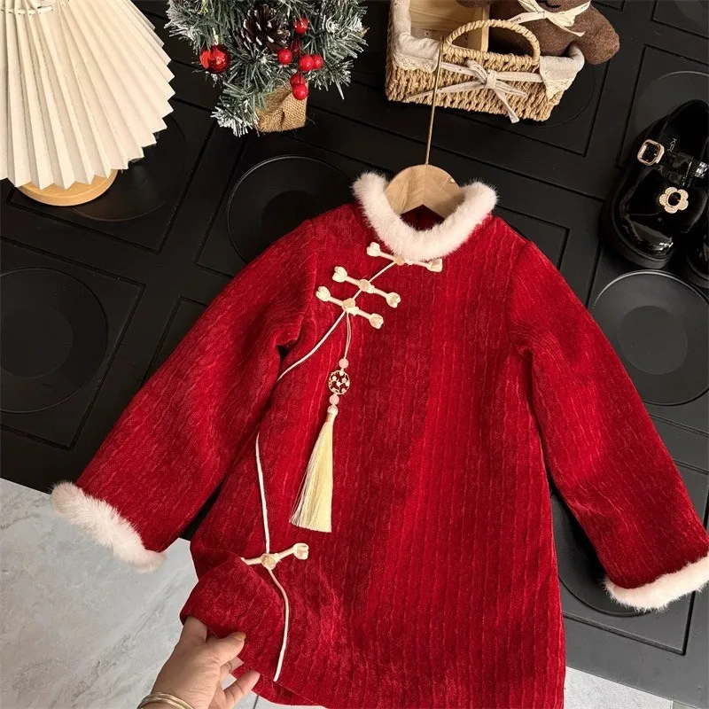 Autumn and Winter Girls' Long Sleeve Dress New Red Children's Cheongsam New Year's Dress Christmas 
Autumn and Winter Girls' Long Sleeve Dress New Red Children's Cheongsam New Year's Dress Christmas
