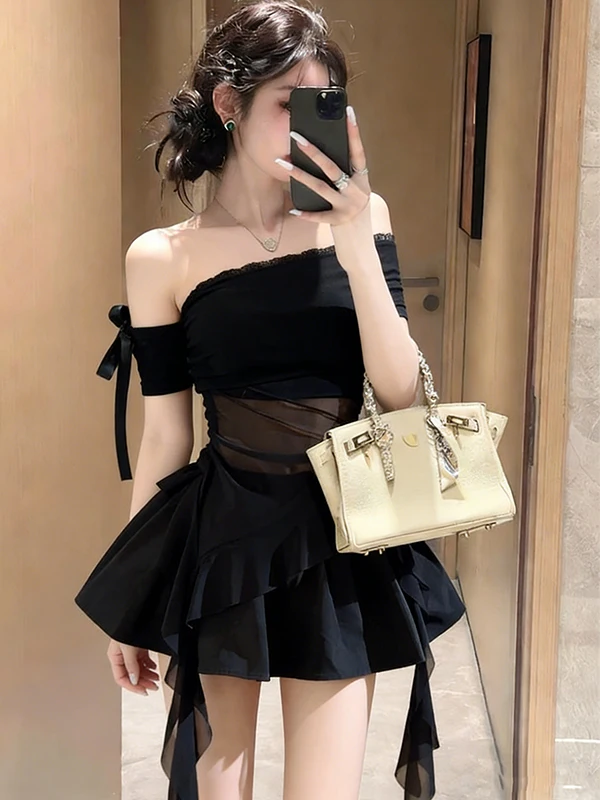 American Sle Spicy Girl Asymmetrical Hem ort Sve High Waist Puffy Skirt Women's Set Bla Pure Desire Me Top
American Sle Spicy Girl Asymmetrical Hem ort Sve High Waist Puffy Skirt Women's Set Bla Pure Desire Me Top