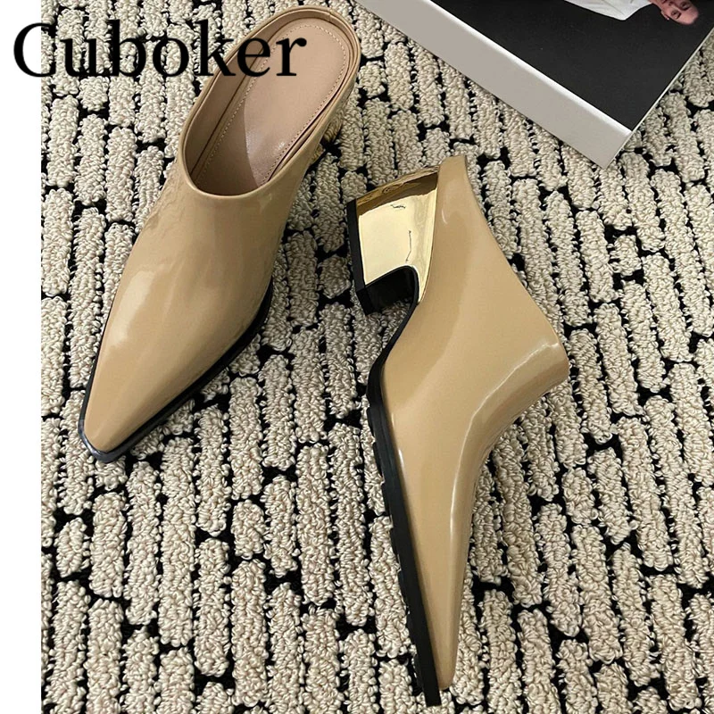 Designer Brand Metal Heels Leather Women Slippers Pointed Toe Female Slides Summer Elegant Chunky Heels Leather Women Slippers
Designer Brand Metal Heels Leather Women Slippers Pointed Toe Female Slides Summer Elegant Chunky Heels Leather Women Slippers