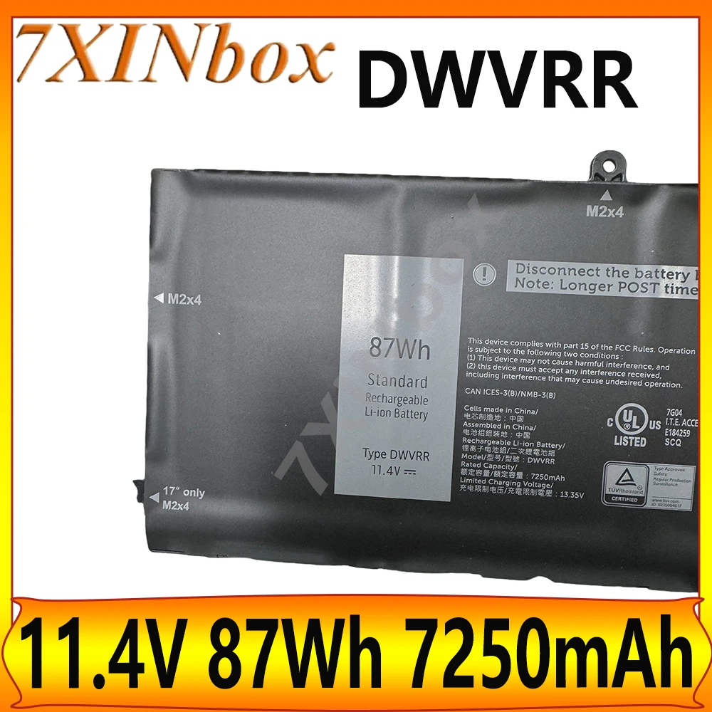7XINbox Brand new DWVRR 0817GN 0NR6MH 11.4V 87Wh 7250mAh Original Laptop Battery For Dell Alienware X15 R1 R2 X17 R1 R2 Series
7XINbox Brand new DWVRR 0817GN 0NR6MH 11.4V 87Wh 7250mAh Original Laptop Battery For Dell Alienware X15 R1 R2 X17 R1 R2 Series
