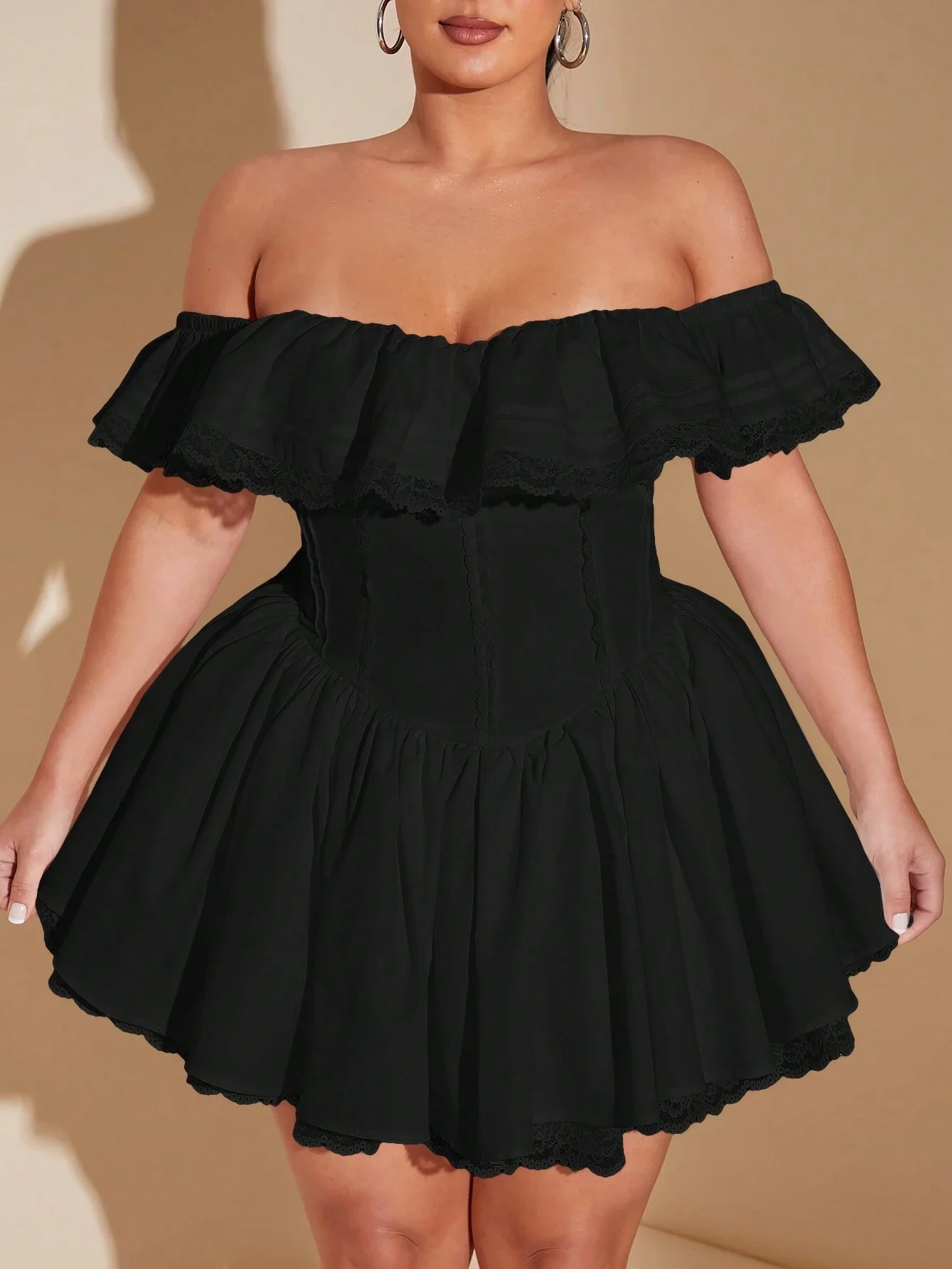 Off Shoulder Ruffled Lace Trim Pleated A-Line Mini Dress For Women
Off Shoulder Ruffled Lace Trim Pleated A-Line Mini Dress For Women