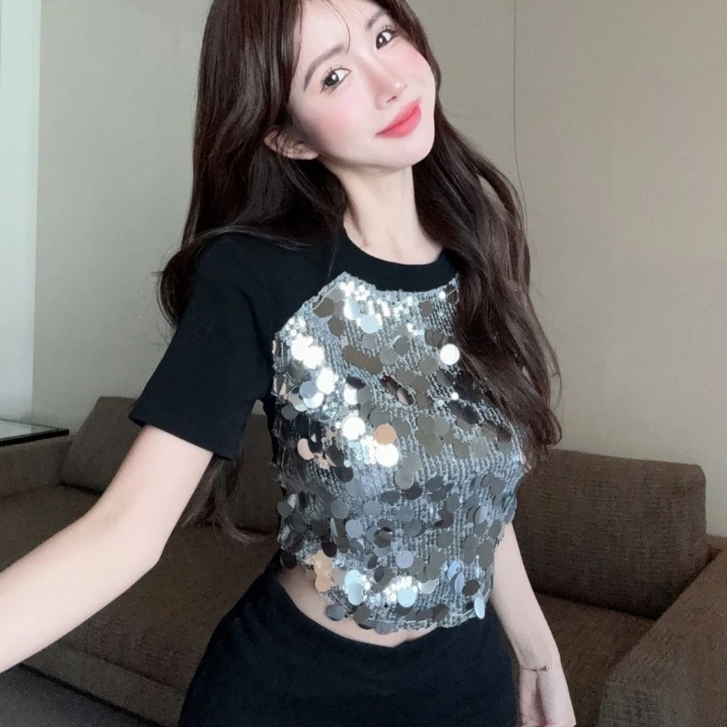 Women Casual Design Sense of Fashion Loose Temperament Slim Simple Short Summer Versatile Sexy Round Neck Sequins Sweet Tight
Women Casual Design Sense of Fashion Loose Temperament Slim Simple Short Summer Versatile Sexy Round Neck Sequins Sweet Tight