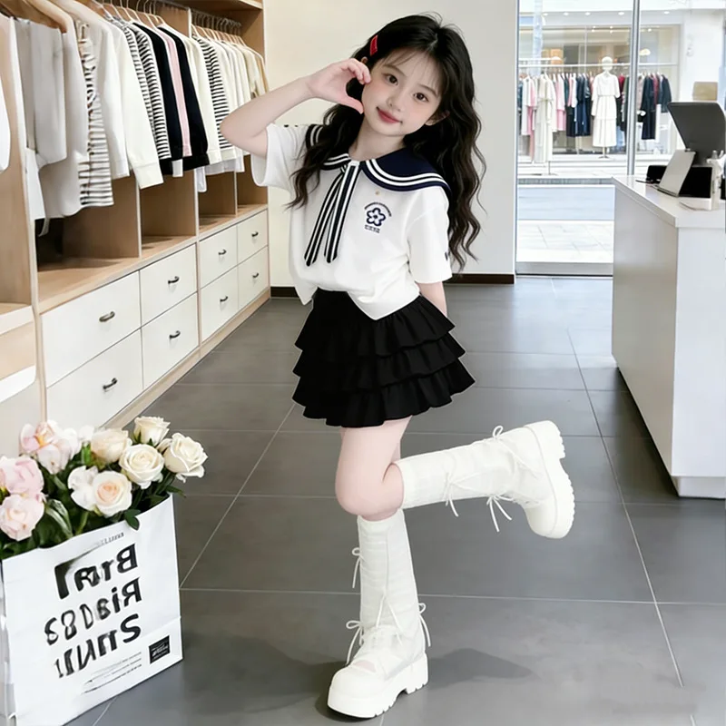 2026 summer girls Clothes Child set short sleeve bow Teen strip sailor collar t shirt top + JK pleated tutu skirt 4 8 10 12 year
2026 summer girls Clothes Child set short sleeve bow Teen strip sailor collar t shirt top + JK pleated tutu skirt 4 8 10 12 year