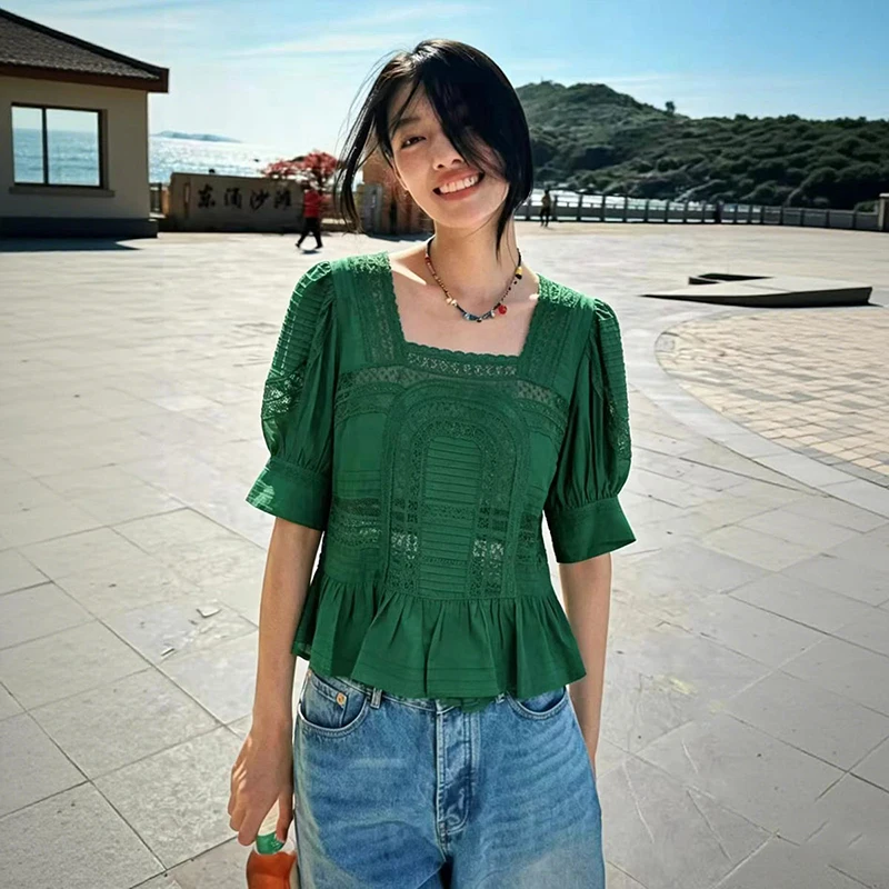 Green Black Hollow out Overhead Short Shirt Top Half Skirt Long Skirt Set Women's Summer Fashion Casual Cotton Blend Ensemble
Green Black Hollow out Overhead Short Shirt Top Half Skirt Long Skirt Set Women's Summer Fashion Casual Cotton Blend Ensemble