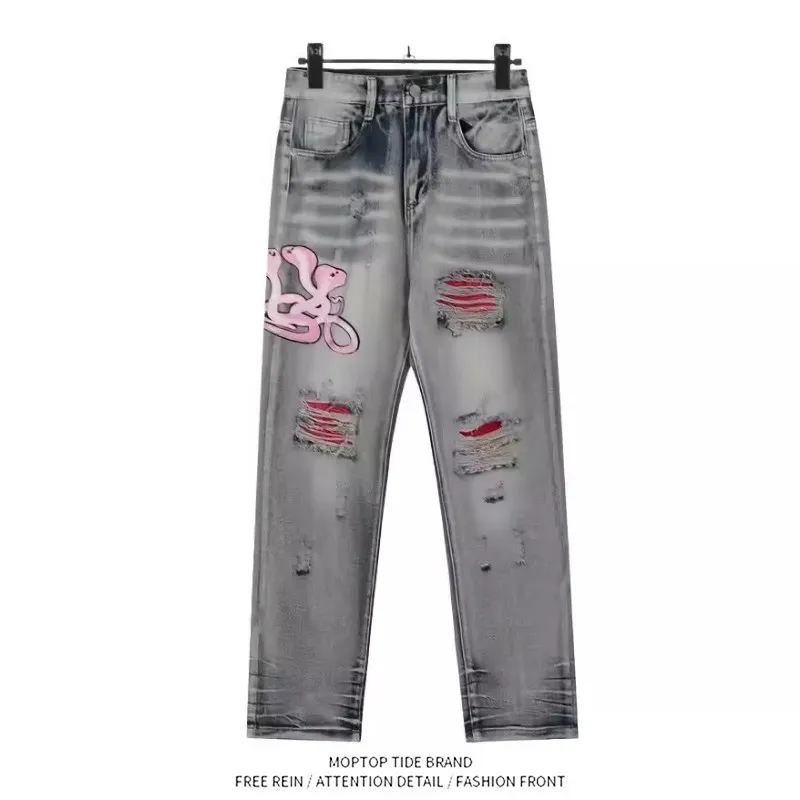 Blue Heavyweight Washed Denim Jeans Men's Summer New Vintage Pink Hole Edged Embroidery Straight Leg Pants Loose Straight Cut
Blue Heavyweight Washed Denim Jeans Men's Summer New Vintage Pink Hole Edged Embroidery Straight Leg Pants Loose Straight Cut