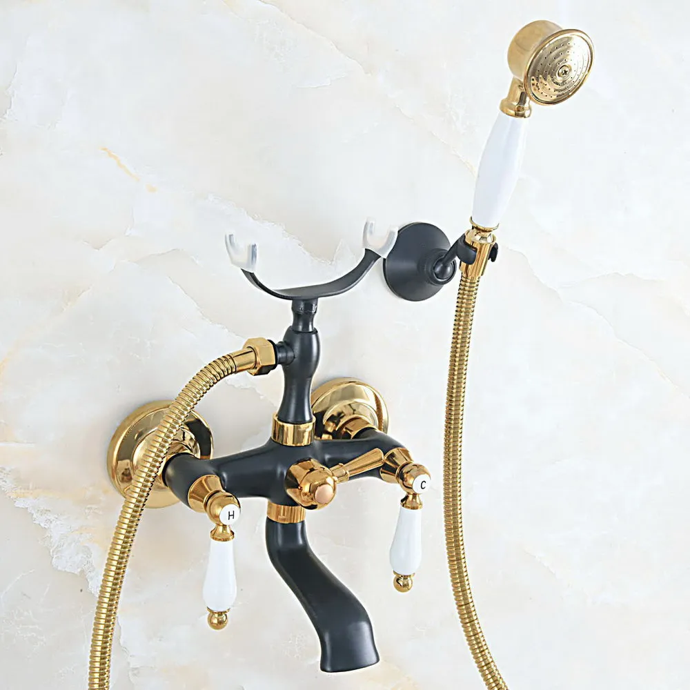 Black Oil Rubbed & Gold Brass Wall Mounted Bathroom Bath Tub Faucet Set WITH/ 150CM Handheld Shower Spray Head Mixer Tap Dna577
Black Oil Rubbed & Gold Brass Wall Mounted Bathroom Bath Tub Faucet Set WITH/ 150CM Handheld Shower Spray Head Mixer Tap Dna577