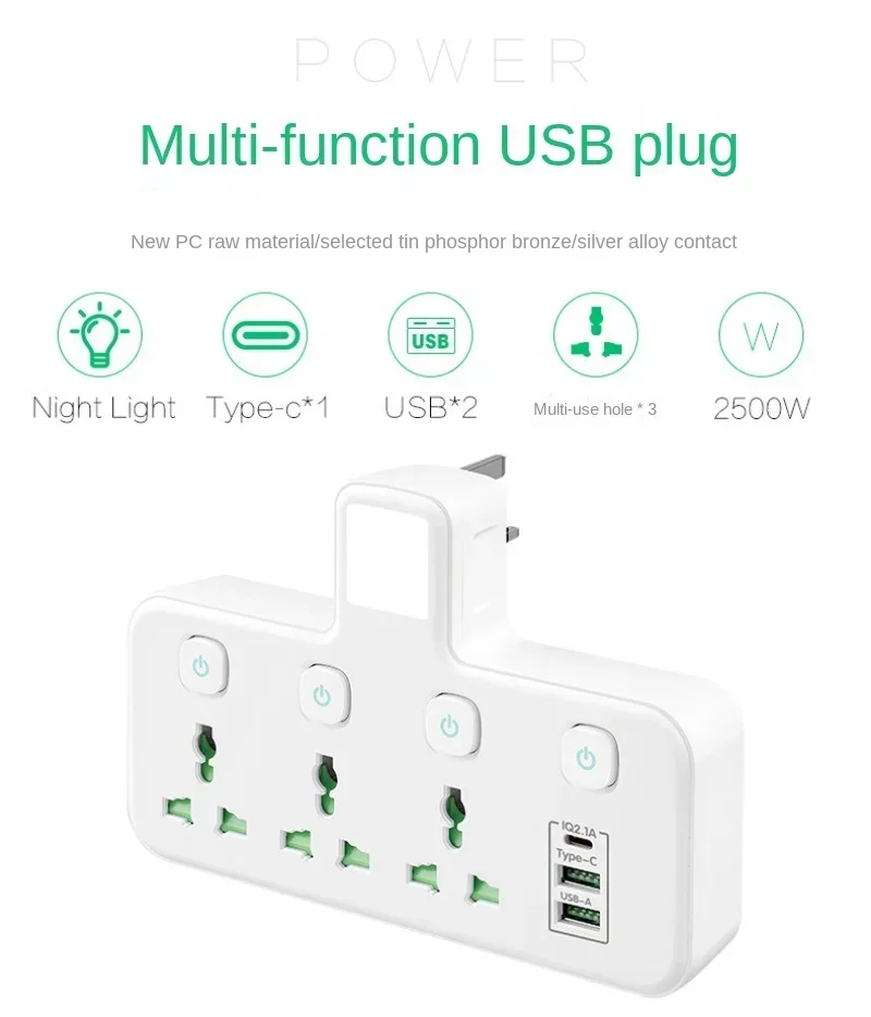 with 3 AC Outlets 2 USB 6-in-1 Plug Socket Adapter Wall Charger with Night Light Switch for Home Office EU US Plug Power Strip
with 3 AC Outlets 2 USB 6-in-1 Plug Socket Adapter Wall Charger with Night Light Switch for Home Office EU US Plug Power Strip
