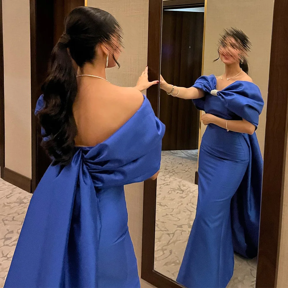 Dark Royal Blue Satin Prom Dresses Off the Shoulder Mermaid Elegant Women's Prom Gowns Long Watteau Train Backless Formal Dress
Dark Royal Blue Satin Prom Dresses Off the Shoulder Mermaid Elegant Women's Prom Gowns Long Watteau Train Backless Formal Dress