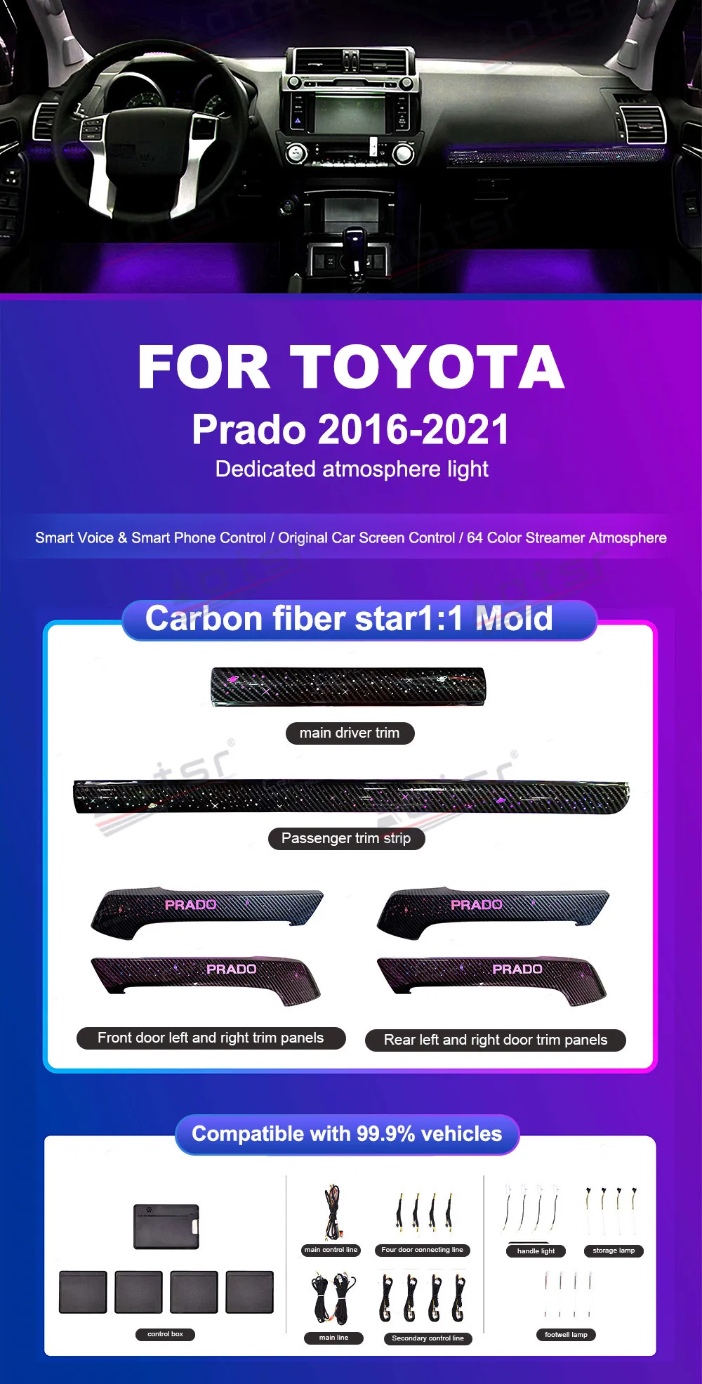 Car Atmosphere Lamp For Toyota Prado Sky 2016-2021 Ambient Light Decorative Light Multimedia Player
Car Atmosphere Lamp For Toyota Prado Sky 2016-2021 Ambient Light Decorative Light Multimedia Player