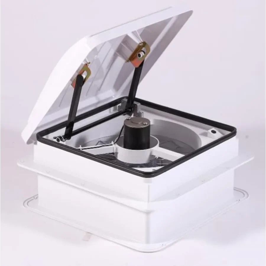 RV roof vent fan for USA use, ABS plastic, white, 12-volt reversible 4-speed with touch controls and manual operation
RV roof vent fan for USA use, ABS plastic, white, 12-volt reversible 4-speed with touch controls and manual operation