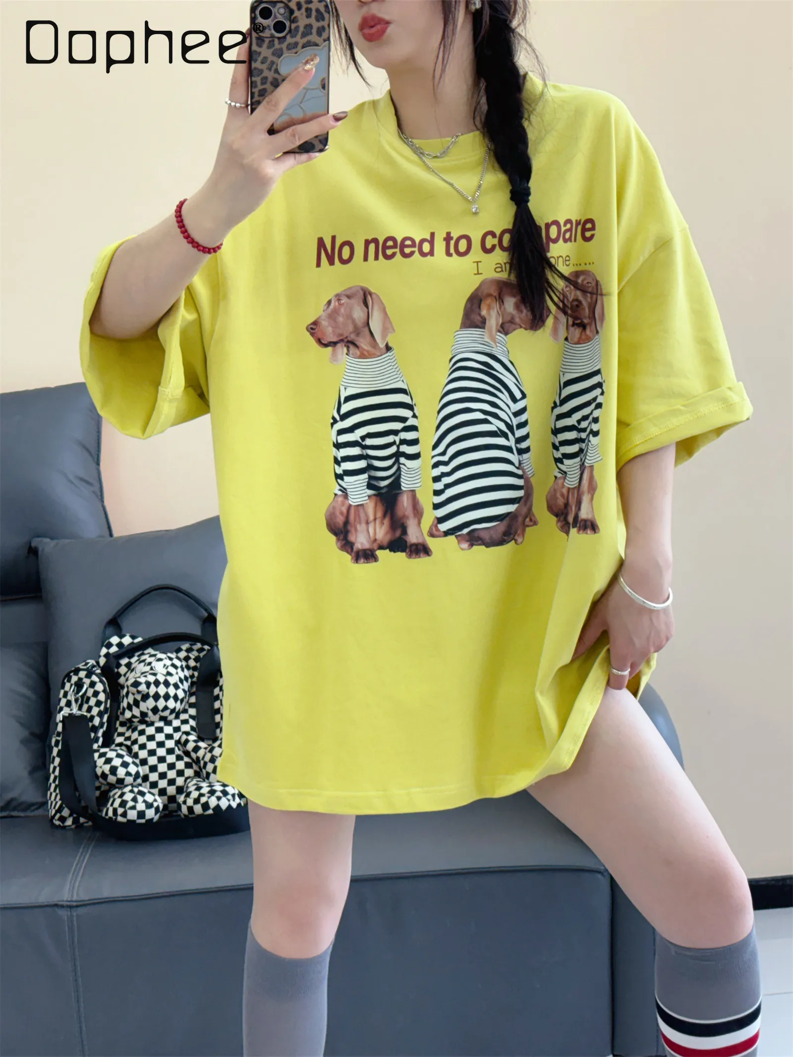 Oversized T-shirt Tops Summer Three Dogs Printed T-Shirt Women's Loose Version Versatile Short Sleeve T-Shirt Women Clothes
Oversized T-shirt Tops Summer Three Dogs Printed T-Shirt Women's Loose Version Versatile Short Sleeve T-Shirt Women Clothes