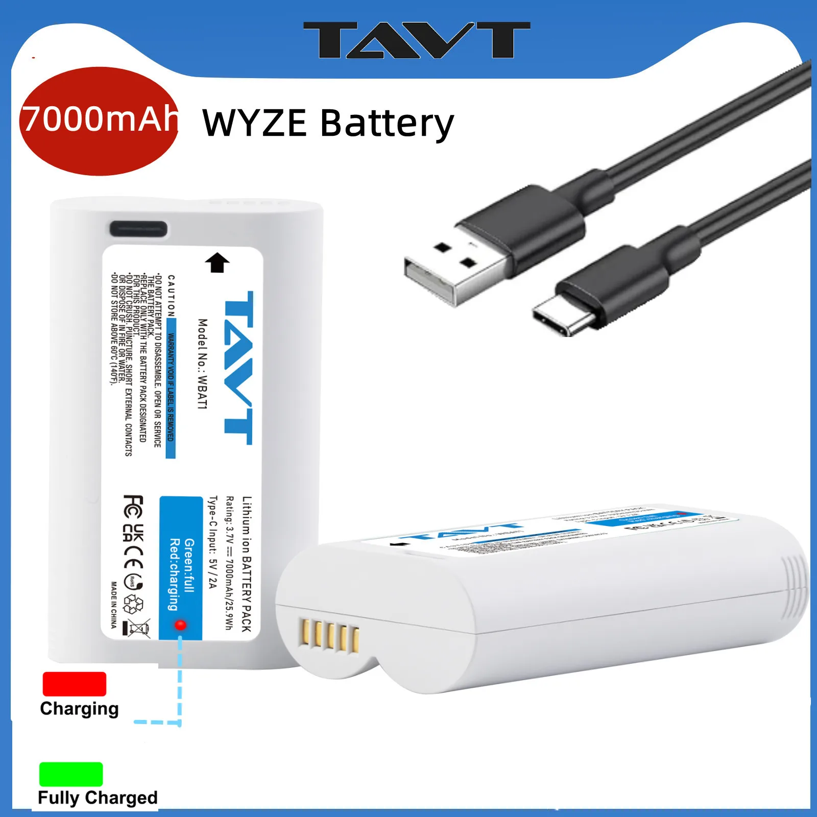 7000mAh Battery with Type C Charging Port for WYZE Battery Cam Pro and Duo Cam Doorbell Cam Pro Camera
7000mAh Battery with Type C Charging Port for WYZE Battery Cam Pro and Duo Cam Doorbell Cam Pro Camera