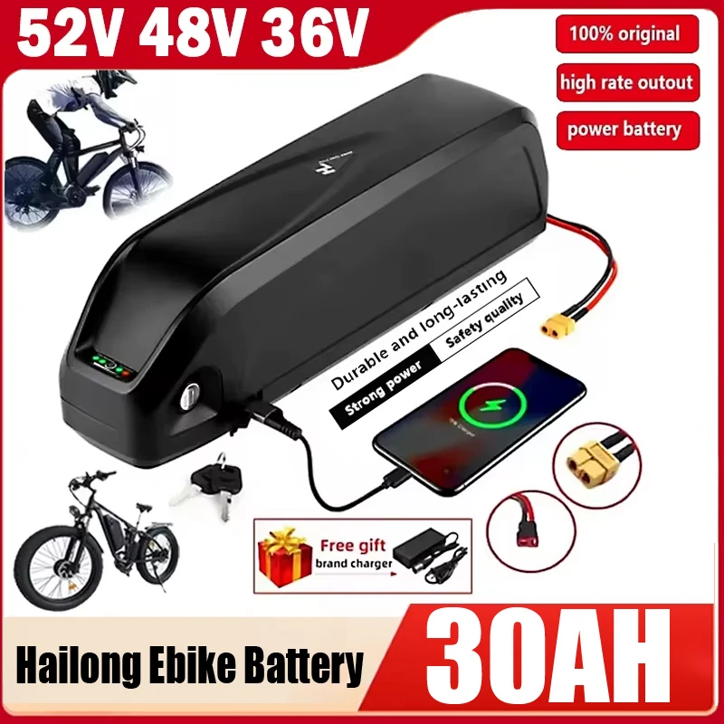 Original 36V 48V 52V Hailong Ebike Battery with Charger Full Capacity 30Ah Anti-thief 18650 Electric Bike Lithium Battery Pack
Original 36V 48V 52V Hailong Ebike Battery with Charger Full Capacity 30Ah Anti-thief 18650 Electric Bike Lithium Battery Pack