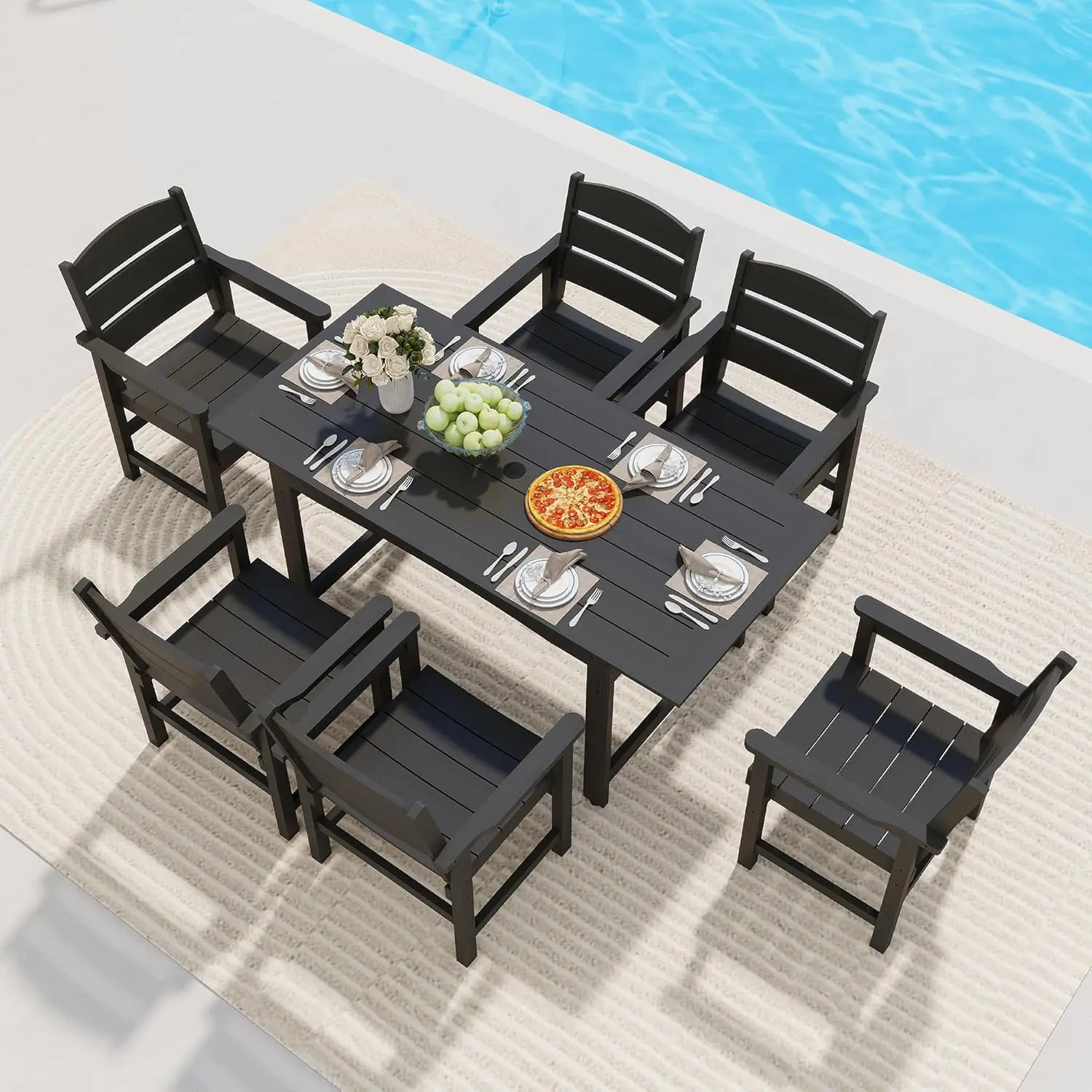 All-Weather 7pc Patio Dining Set w/ Umbrella Hole for Lawn Garden Backyard Poolside, Customized
All-Weather 7pc Patio Dining Set w/ Umbrella Hole for Lawn Garden Backyard Poolside, Customized