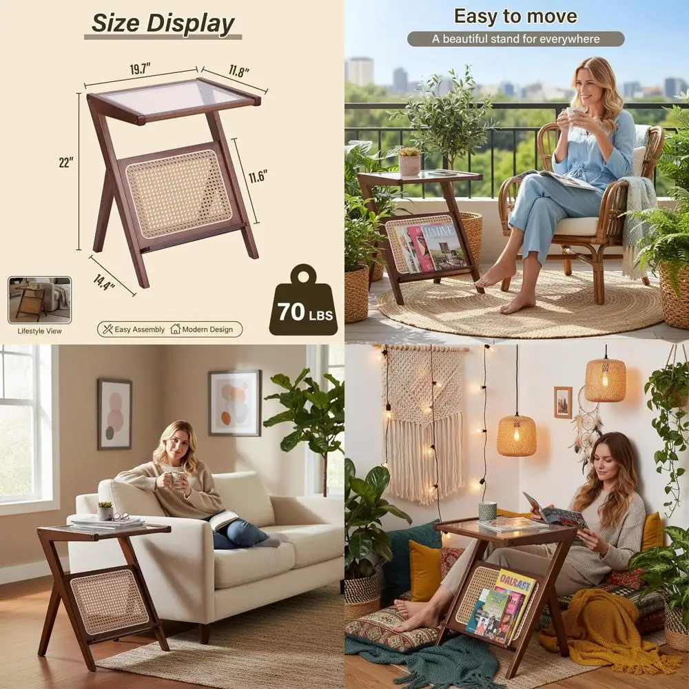 Mid-Century Rattan Nightstand, Bamboo Bedside Table, Glass Coffee Table, Bohemian Wooden End Table with Storage for Small Spaces
Mid-Century Rattan Nightstand, Bamboo Bedside Table, Glass Coffee Table, Bohemian Wooden End Table with Storage for Small Spaces