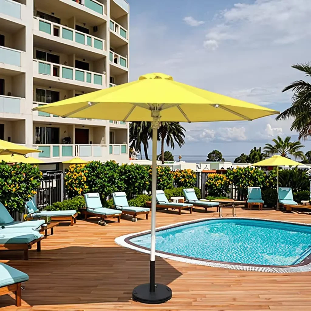 Factory Customized Aluminum Frame Patio Garden Outdoor Beach Umbrella for Hotels Gardens Base Included
Factory Customized Aluminum Frame Patio Garden Outdoor Beach Umbrella for Hotels Gardens Base Included