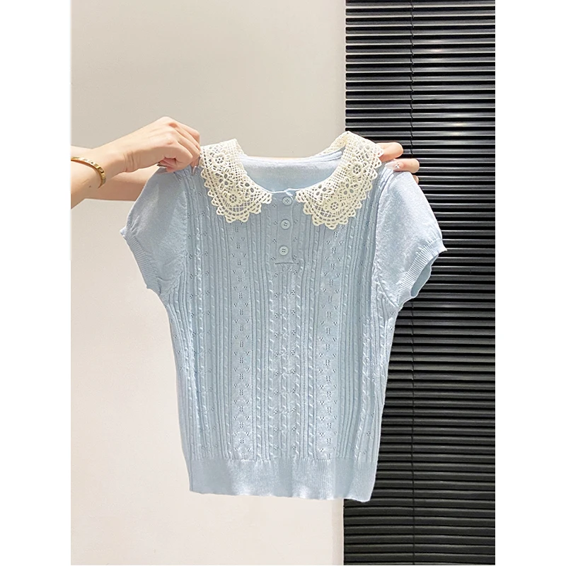 Sweet Lace Turtleneck Short-sleeved Knitted Shirt for Women, New Summer Design, Niche, Gentle Style, Slim-fitting Top
Sweet Lace Turtleneck Short-sleeved Knitted Shirt for Women, New Summer Design, Niche, Gentle Style, Slim-fitting Top