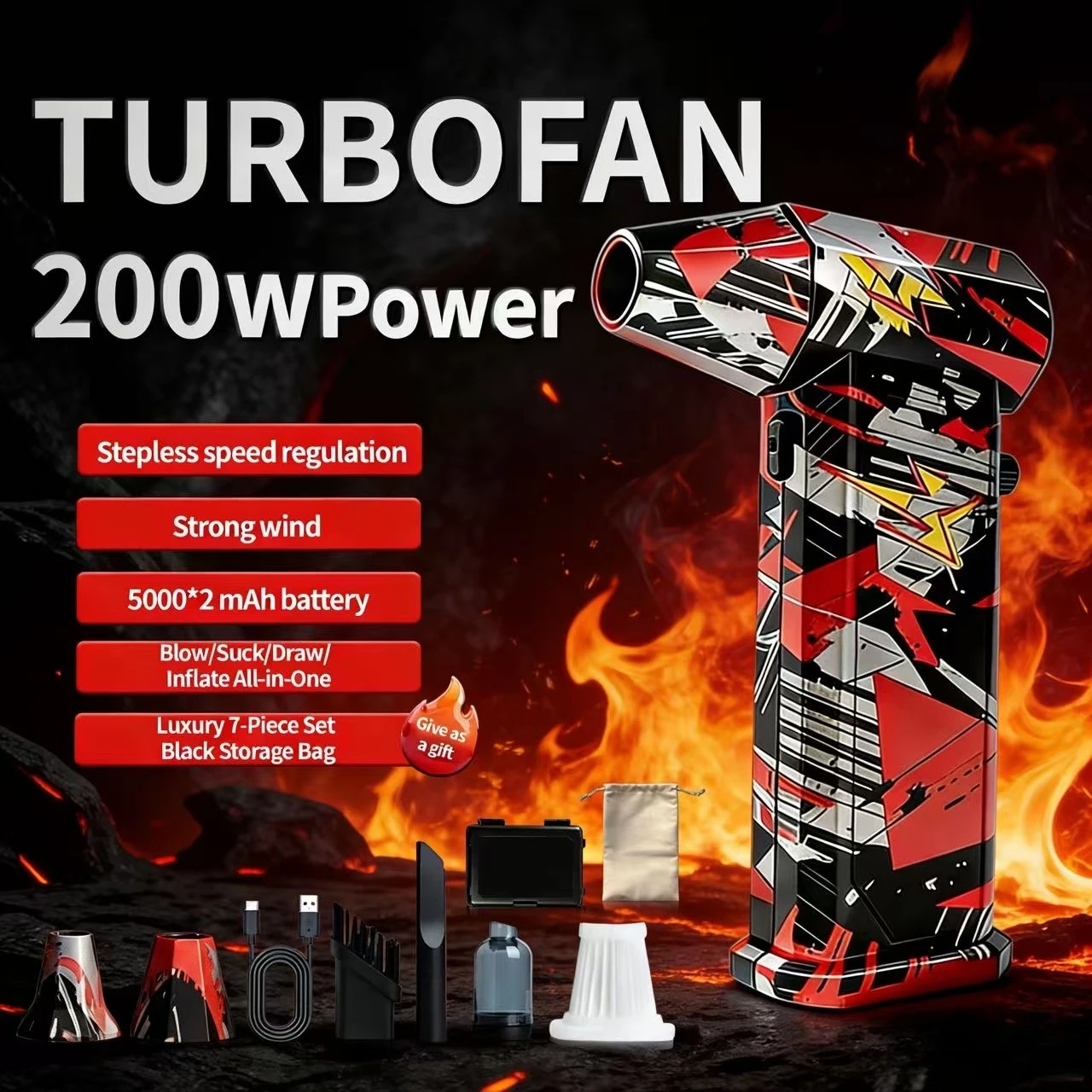 Silver-Black-Red X9 Brushless Vacuum Fan, 300000 RPM, 75m/s Wind Speed, Turbo Jet Hair Dryer + Car Wash Gun + Snow Removal Dust
Silver-Black-Red X9 Brushless Vacuum Fan, 300000 RPM, 75m/s Wind Speed, Turbo Jet Hair Dryer + Car Wash Gun + Snow Removal Dust