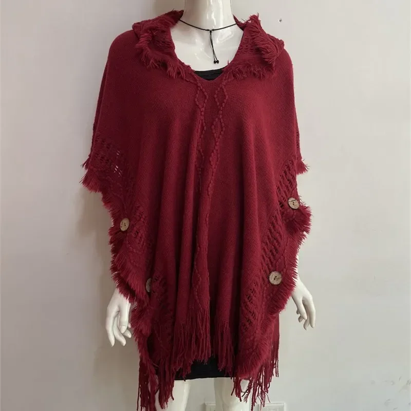 Spring Autumn Women Hooded Pullover Sweater Tassel Knitting Versatile Sunscreen Warmth European American Knitted Cloak Red
Spring Autumn Women Hooded Pullover Sweater Tassel Knitting Versatile Sunscreen Warmth European American Knitted Cloak Red