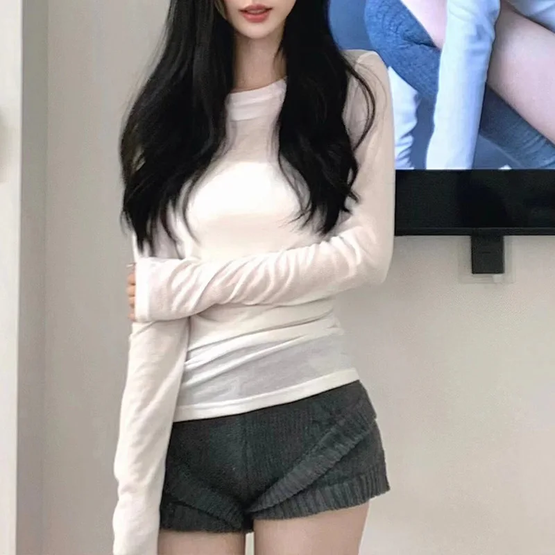 Sunscreen Micro Perspective Long sleeves Shirt Women Inner wear Thin Knitted Bottoming Shirt Gyaru Pure Desire Slim fit
Sunscreen Micro Perspective Long sleeves Shirt Women Inner wear Thin Knitted Bottoming Shirt Gyaru Pure Desire Slim fit