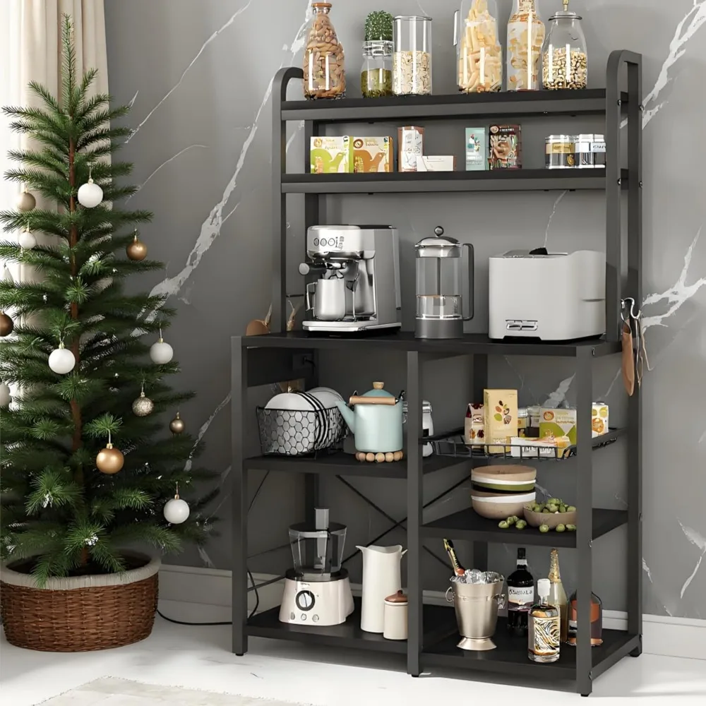 6-Tier Bakers Rack with Power Outlet & Hutch, Industrial Microwave Stand & Coffee Bar, Kitchen Buffet Table, Customized
6-Tier Bakers Rack with Power Outlet & Hutch, Industrial Microwave Stand & Coffee Bar, Kitchen Buffet Table, Customized