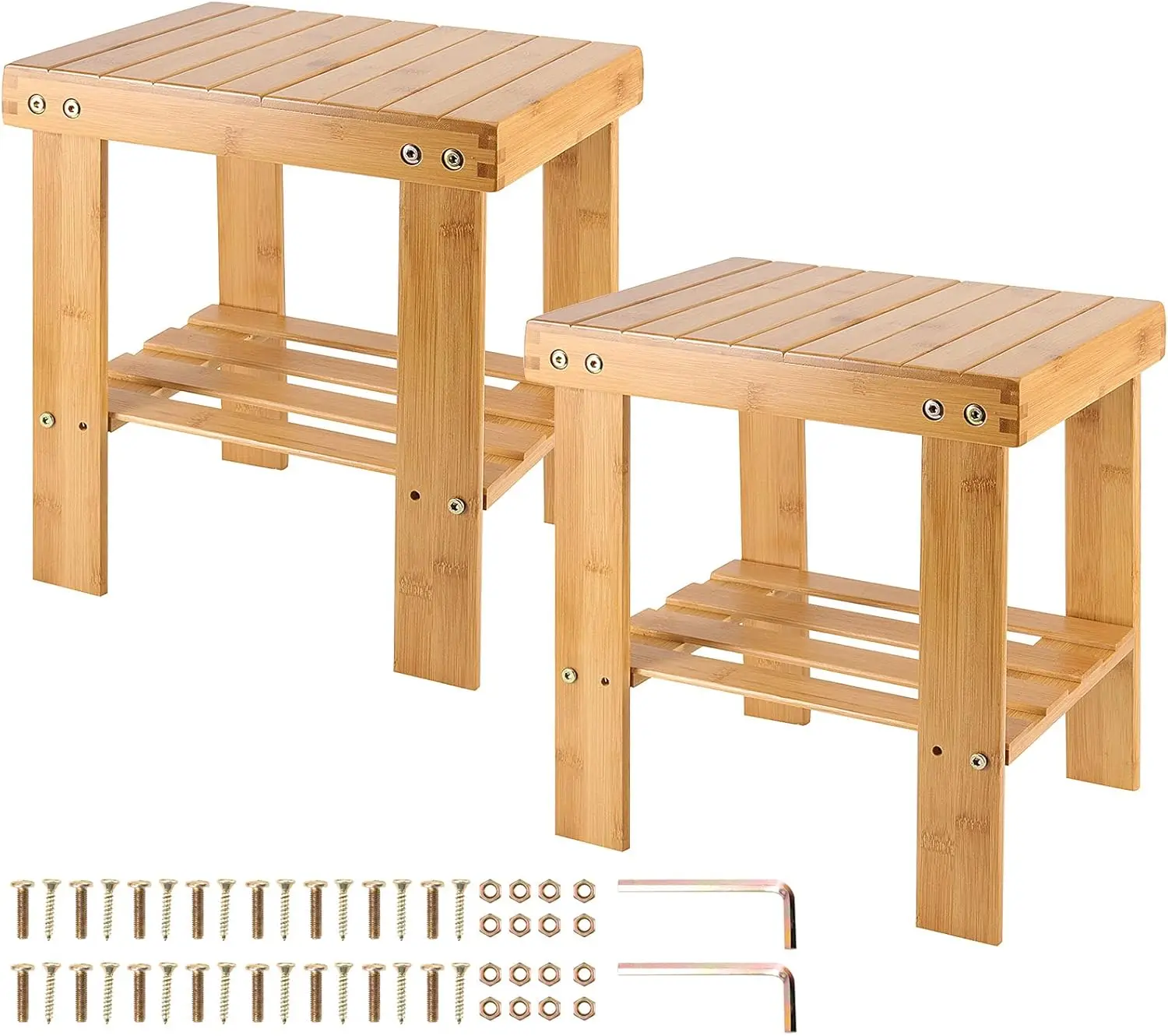 2 Pack 13 Inches Bamboo Shower Bench Stool, Wooden Foot Stool with Storage Shel, Non-Slip Stepping Stools for Home, Gar
2 Pack 13 Inches Bamboo Shower Bench Stool, Wooden Foot Stool with Storage Shel, Non-Slip Stepping Stools for Home, Gar