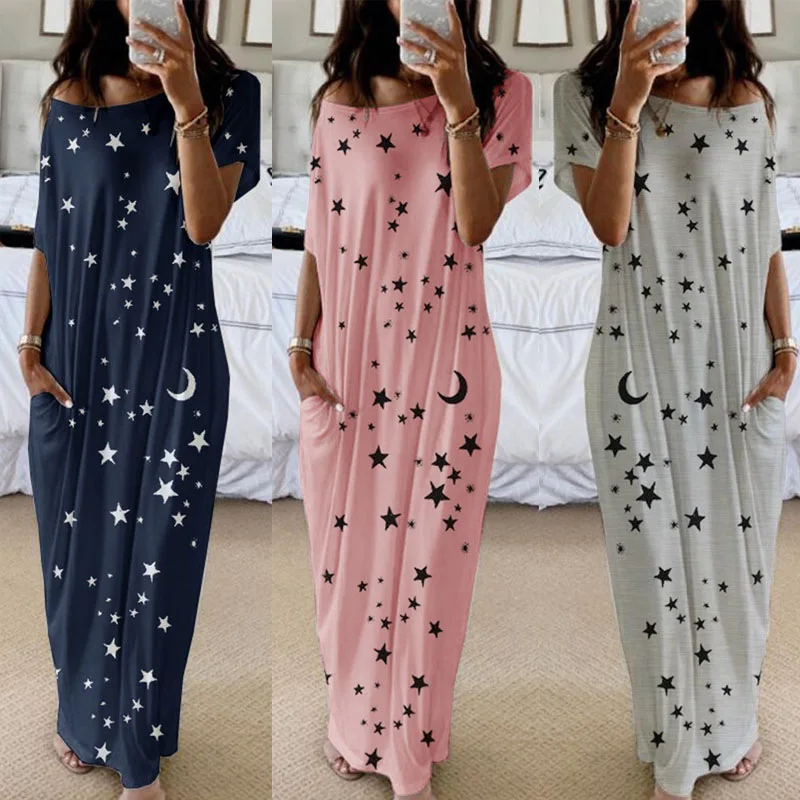 2025 Spring and Summer New Round Neck Short-sleeved Loose Medium and Long Dress European and American Women's Clothing
2025 Spring and Summer New Round Neck Short-sleeved Loose Medium and Long Dress European and American Women's Clothing