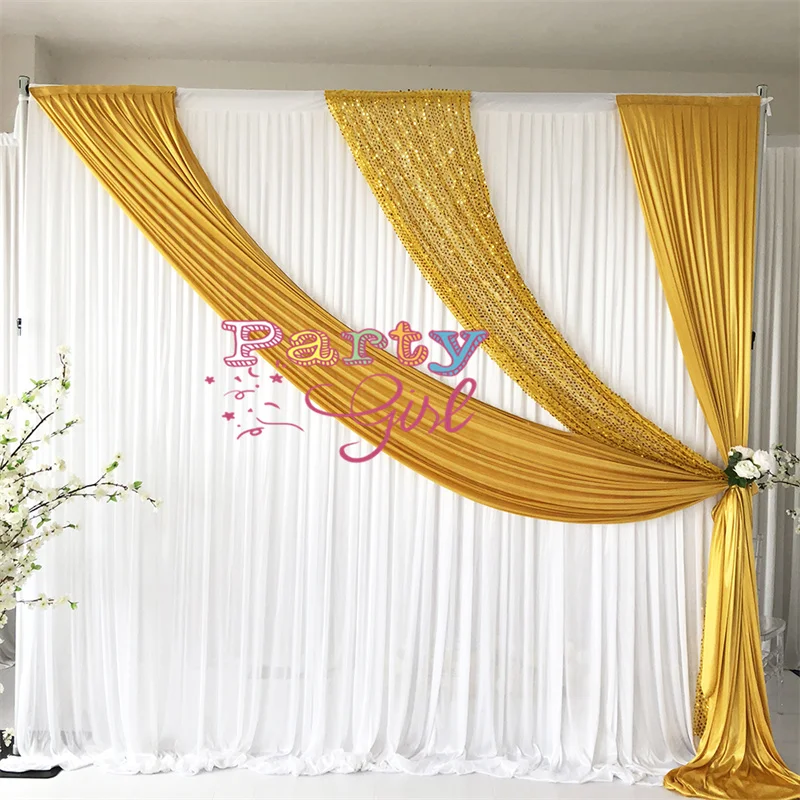 Nice Looking White And Gold Ice Silk Wedding Backdrop Curtain Sequin Stage Background For Event Party Decoration
Nice Looking White And Gold Ice Silk Wedding Backdrop Curtain Sequin Stage Background For Event Party Decoration