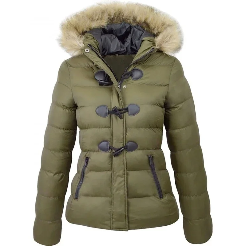 Women's Short Hooded Warm Jacket with Horn Buckle Decoration Women's Cotton-padded Jacket Winter Models of Cotton-padded Jacket
Women's Short Hooded Warm Jacket with Horn Buckle Decoration Women's Cotton-padded Jacket Winter Models of Cotton-padded Jacket