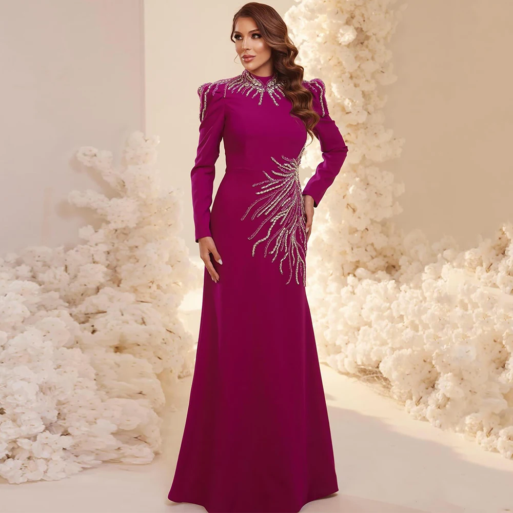 Customized Evening Dress Modest High Neck Long Sleeves Beading Stone Floor Length Mermaid Prom Gown Formal Party Dresses
Customized Evening Dress Modest High Neck Long Sleeves Beading Stone Floor Length Mermaid Prom Gown Formal Party Dresses