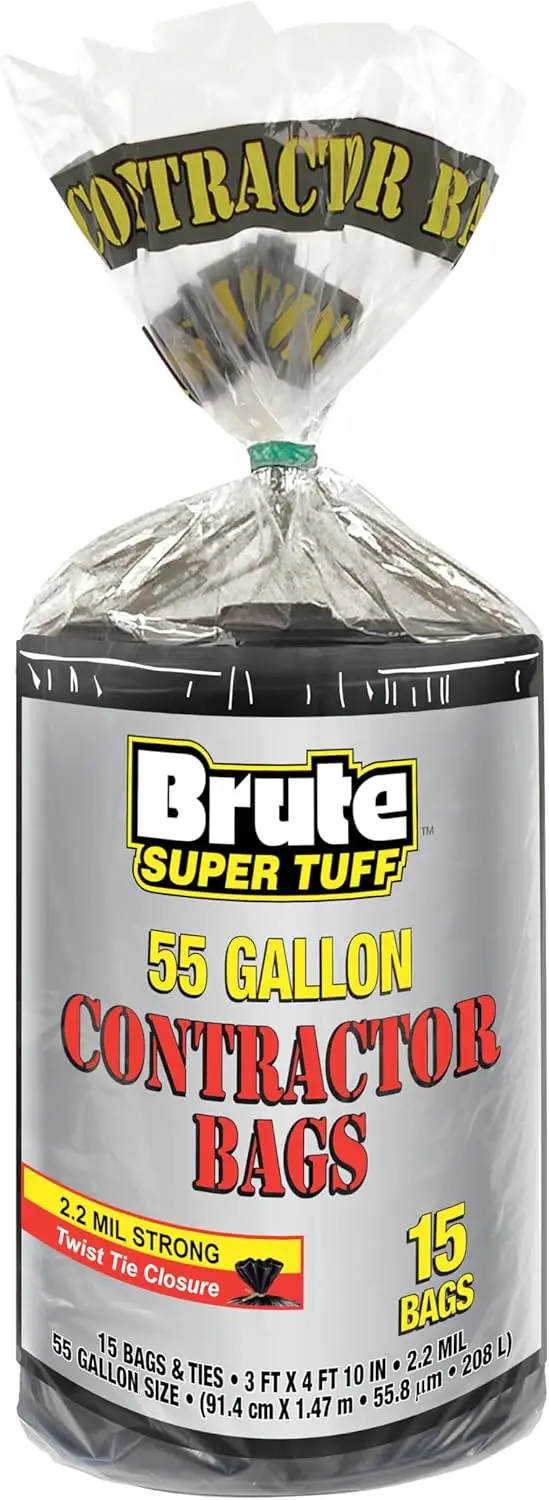 Heavy Duty 2.2 MIL Contractor Bags, 55 Gallon, 15 Count, Twist Tie Closure, Black
Heavy Duty 2.2 MIL Contractor Bags, 55 Gallon, 15 Count, Twist Tie Closure, Black