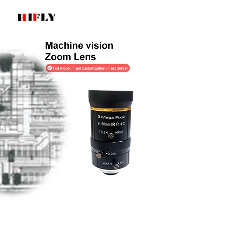3MP EFL 8-50mm 1/2.5" Machine Vision Inspection Varifocal IR Industrial Zoom Lens
3MP EFL 8-50mm 1/2.5" Machine Vision Inspection Varifocal IR Industrial Zoom Lens