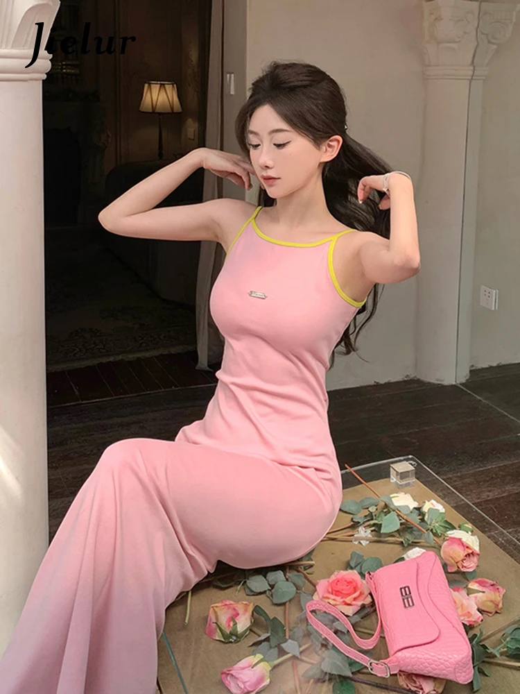 Jielur New French Close Waist Sleeveless Long Dress Slimming Pink Suspender Backless Female Dress Sweet Solid Color Woman Dress
Jielur New French Close Waist Sleeveless Long Dress Slimming Pink Suspender Backless Female Dress Sweet Solid Color Woman Dress
