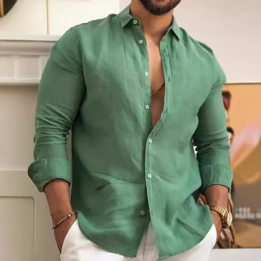 Fashion Solid Color Mens Shirt Cotton Linen Loose Buttoned Turn-down Collar Long Sleeve Beach Style Shirts Clothing Men Cardigan
Fashion Solid Color Mens Shirt Cotton Linen Loose Buttoned Turn-down Collar Long Sleeve Beach Style Shirts Clothing Men Cardigan