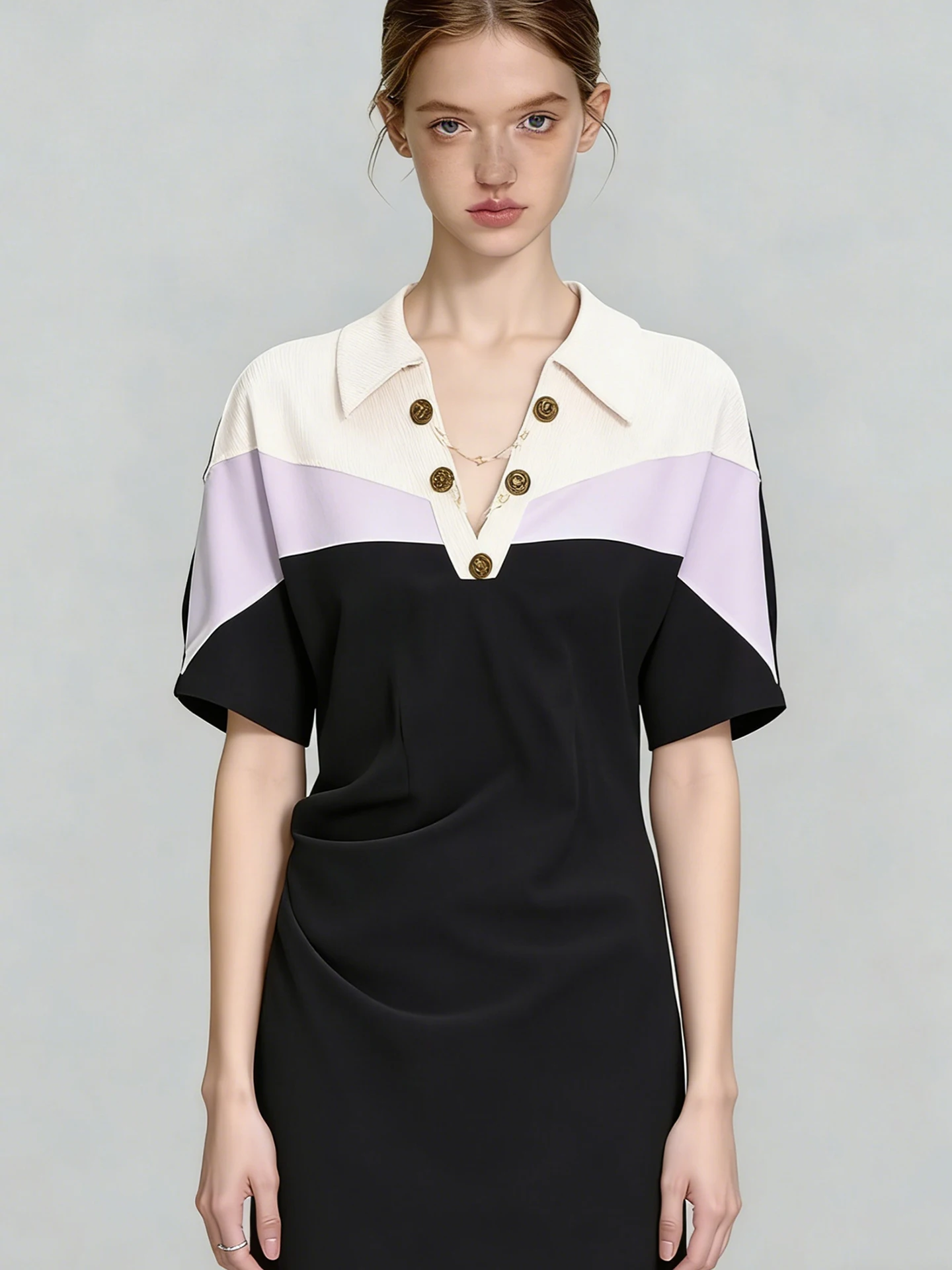 Fashionable Contrast Color Collar Short Sleeve Dress Korean Style Split Straight Cut Summer Dress Elegant All-Match Midi Dress
Fashionable Contrast Color Collar Short Sleeve Dress Korean Style Split Straight Cut Summer Dress Elegant All-Match Midi Dress