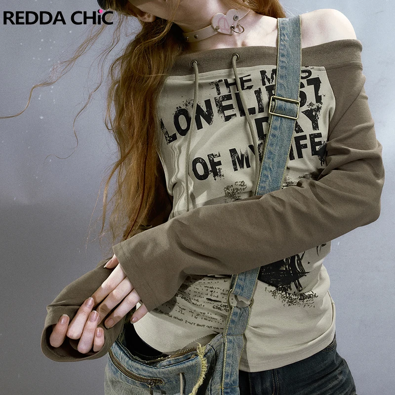 REDDACHiC Off-shoulder Graphic Print T-shirt for Women Rib Knit Stitch Casual Long Sleeves Top Patchwork Vintage Y2k Streetwear
REDDACHiC Off-shoulder Graphic Print T-shirt for Women Rib Knit Stitch Casual Long Sleeves Top Patchwork Vintage Y2k Streetwear