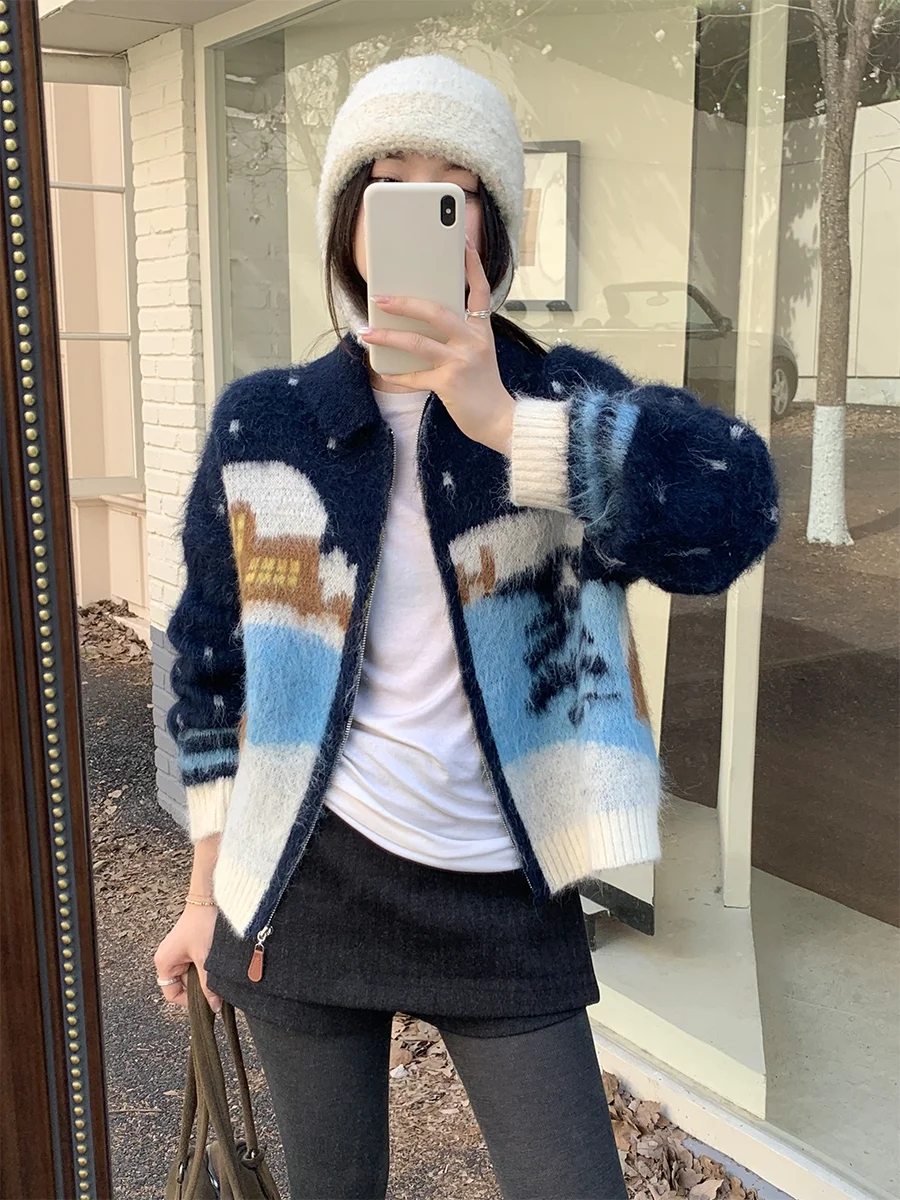 Sweetknit Winter Fair Isle Snowscape Zipper Knitted Cardigan Sweater Loose Fit French Style Thickened Coat for Women Online E...
Sweetknit Winter Fair Isle Snowscape Zipper Knitted Cardigan Sweater Loose Fit French Style Thickened Coat for Women Online E...