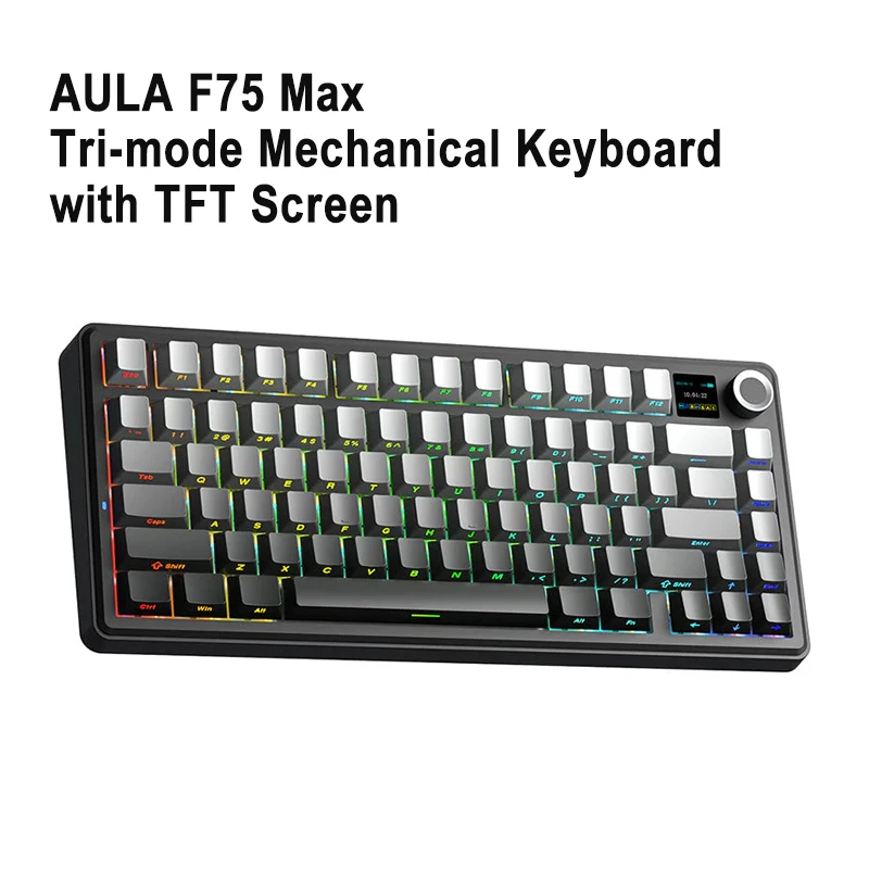 Aula F75 MAX Wireless Mechanical Keyboard With TFT Screen and Knob Gasket RGB Backlight Gaming Keyboard Hot Swappable for PC
Aula F75 MAX Wireless Mechanical Keyboard With TFT Screen and Knob Gasket RGB Backlight Gaming Keyboard Hot Swappable for PC