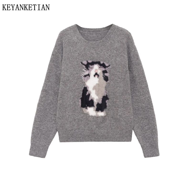 KEYANKETIAN Зимний новый женский модный повседневный свитер с круглым вырезом, с жаккардовым узором в виде кошки ручной работы, теплый вязаный пуловер для женщин
KEYANKETIAN Зимний новый женский модный повседневный свитер с круглым вырезом, с жаккардовым узором в виде кошки ручной работы, теплый вязаный пуловер для женщин