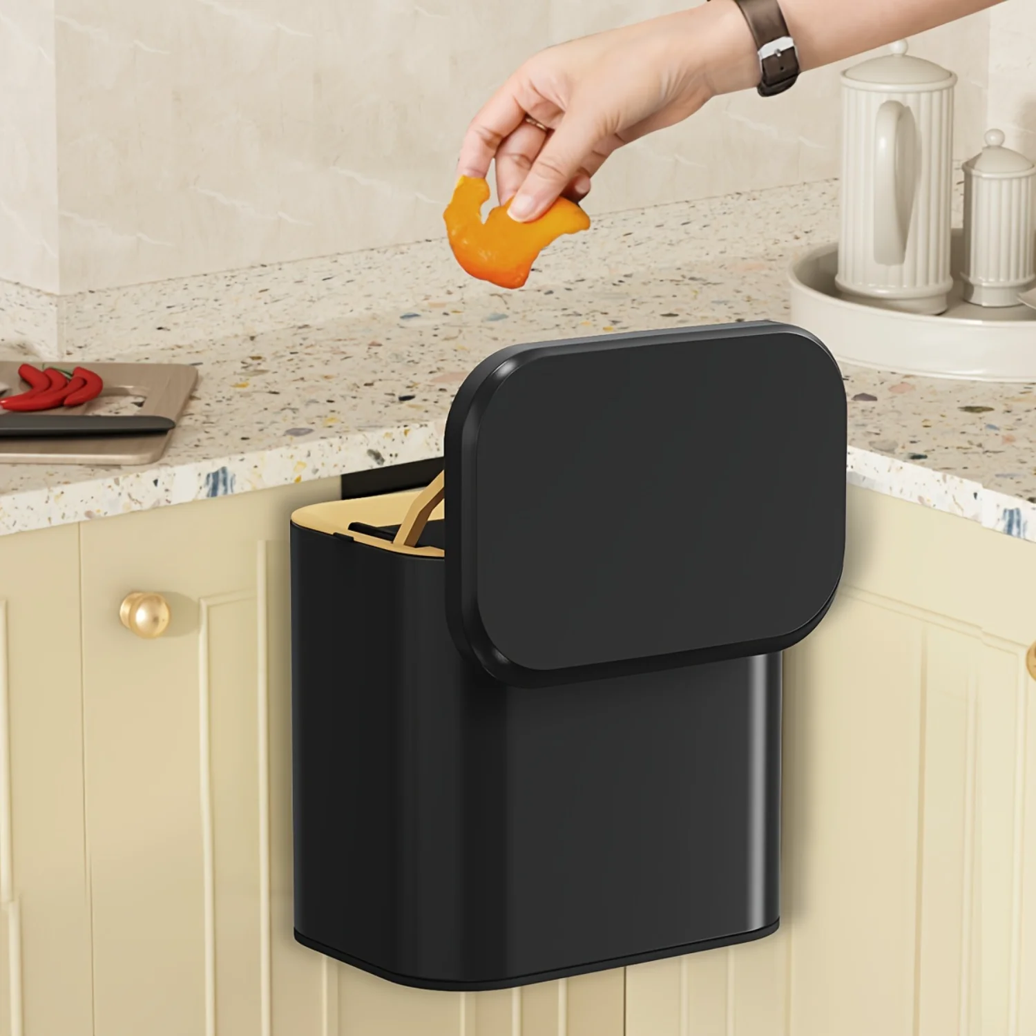 4L Stainless Steel Hanging Waste Bin with Lid - Wall Mounted Trash Can for Kitchen Compost & Cleaning Supplies Garbage can Trash
4L Stainless Steel Hanging Waste Bin with Lid - Wall Mounted Trash Can for Kitchen Compost & Cleaning Supplies Garbage can Trash