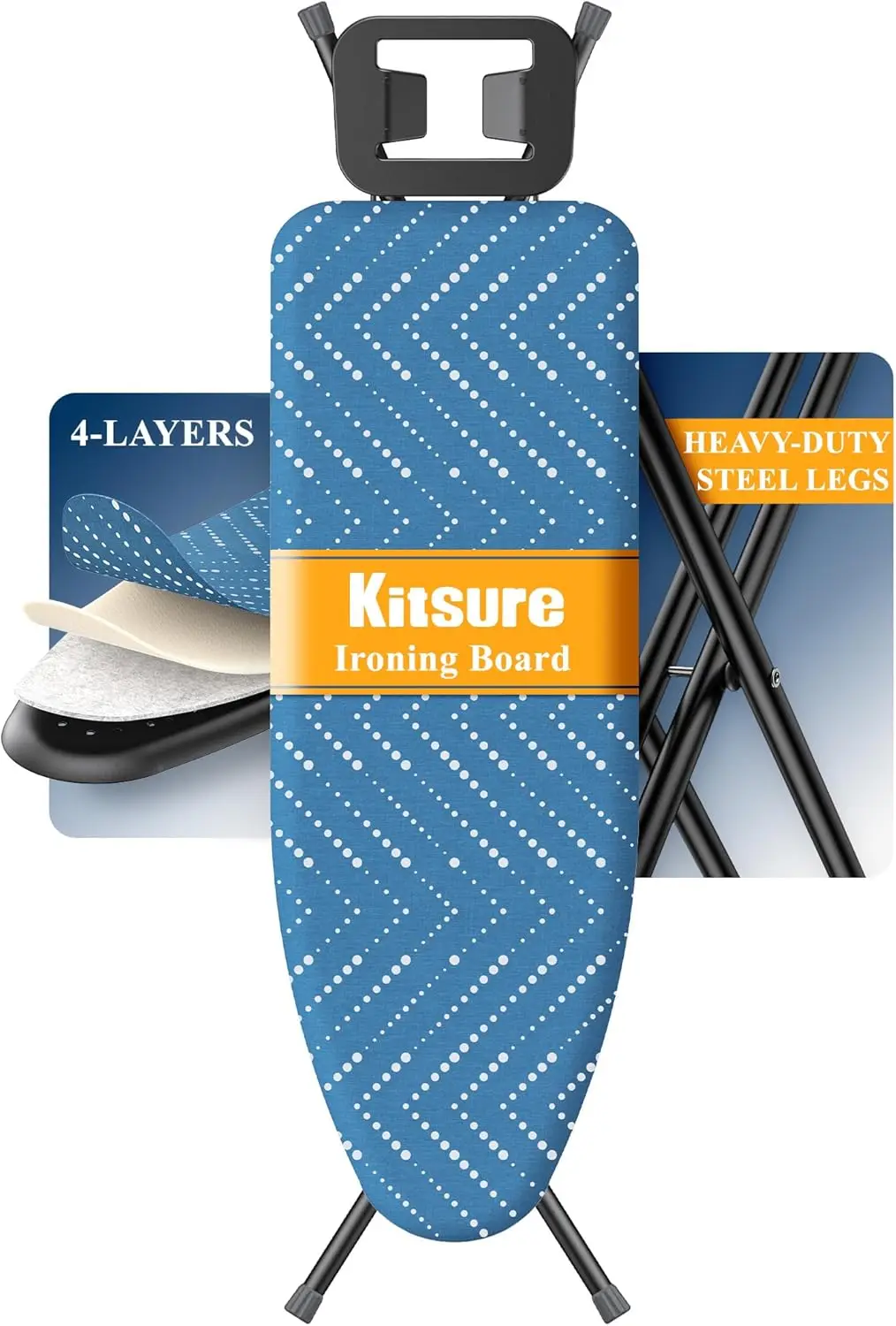 Height Adjustable Folding Ironing Board - Full Size, Wobble-Free, Heavy-Duty with Heat Resistant Cover, 43"L x 13"W x 35.8"H, Blue
Height Adjustable Folding Ironing Board - Full Size, Wobble-Free, Heavy-Duty with Heat Resistant Cover, 43"L x 13"W x 35.8"H, Blue