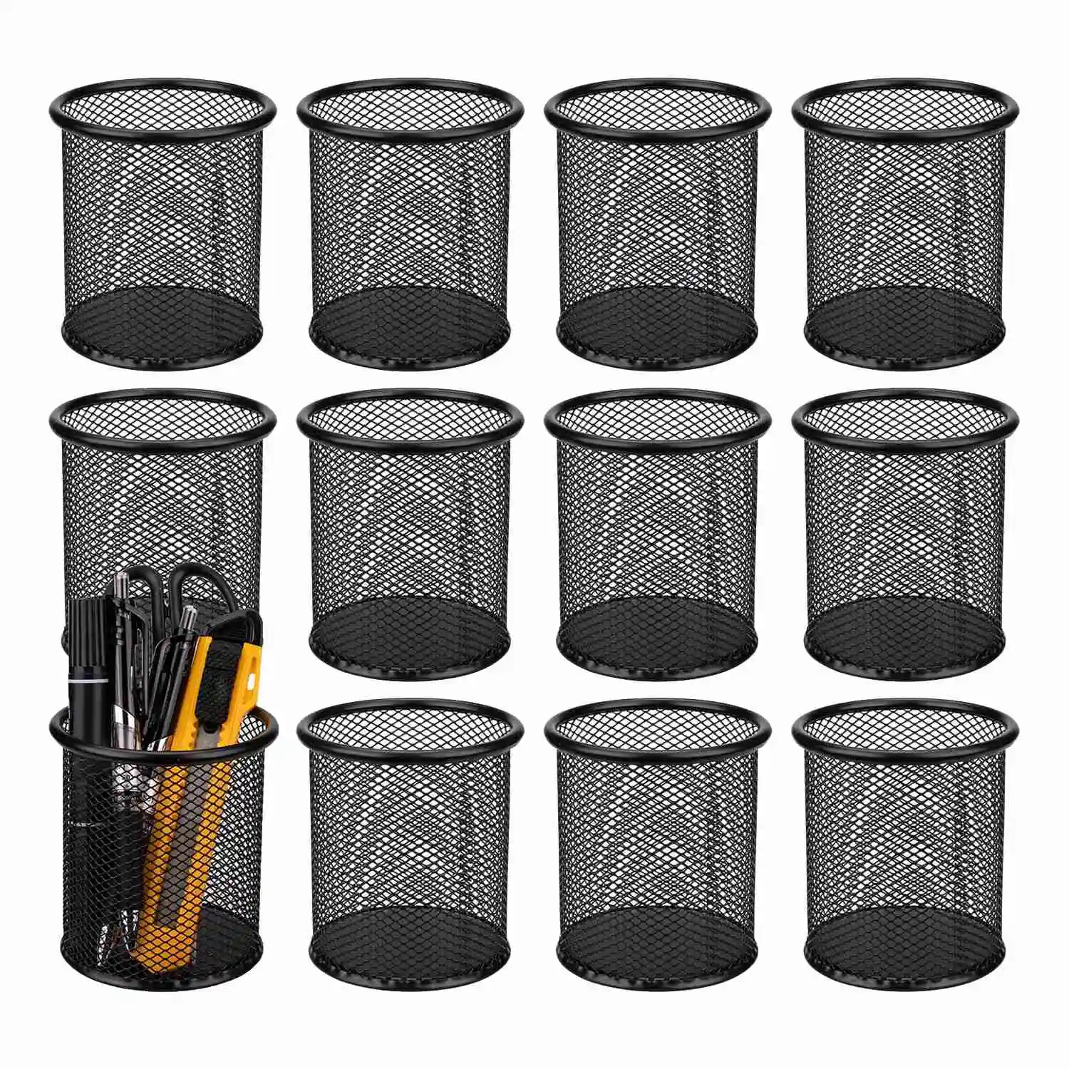 12 Pack Metal Pen Holder Mesh Pencil Holder Desk Organizer Round Pen Cup Pencil Cup for Desk Office Pen Organizer, Black
12 Pack Metal Pen Holder Mesh Pencil Holder Desk Organizer Round Pen Cup Pencil Cup for Desk Office Pen Organizer, Black
