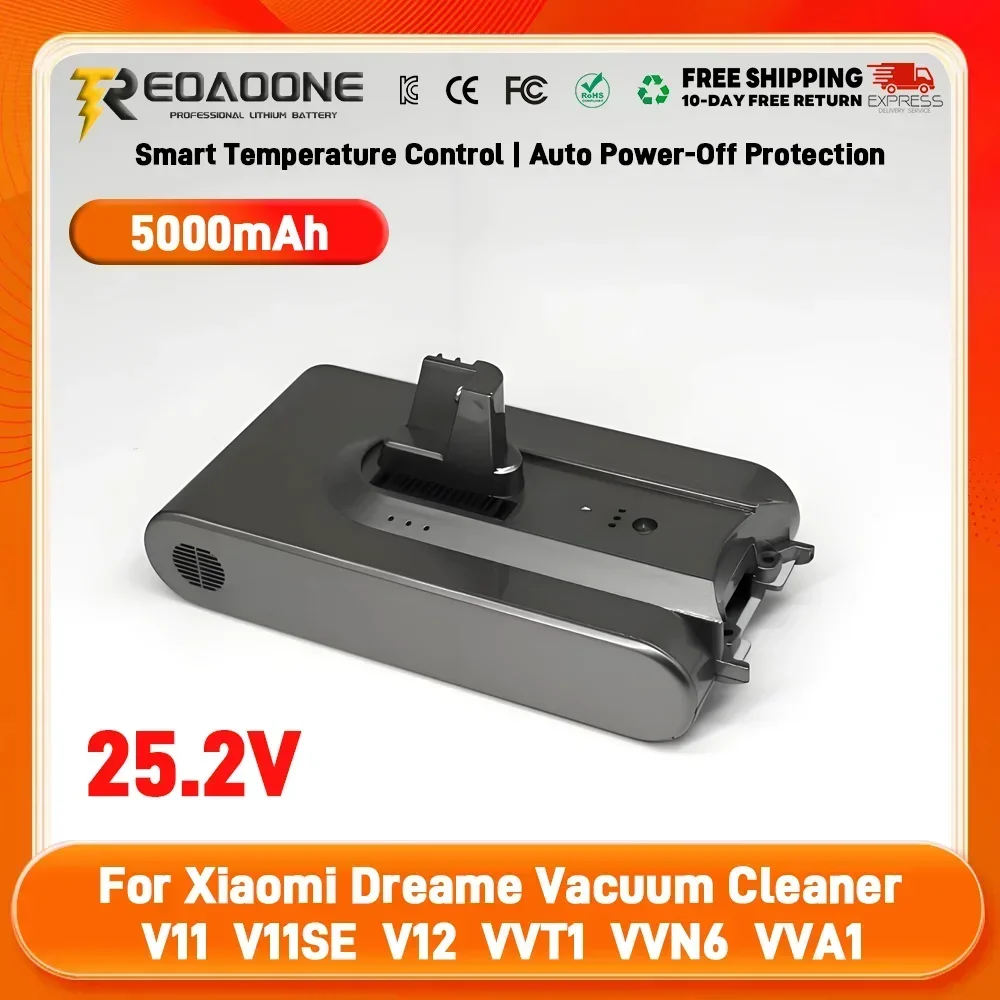 Оригинальный сменный аккумулятор для портативного пылесоса Dreame V11/V12 Pro/VVT1/VVN5 и т. д. – 25,2 В 5000 мАч, продленный срок службы цикла
Оригинальный сменный аккумулятор для портативного пылесоса Dreame V11/V12 Pro/VVT1/VVN5 и т. д. – 25,2 В 5000 мАч, продленный срок службы цикла