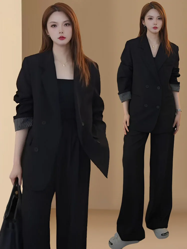 Black Casual Suit Set Women's Spring Autumn High-End Elegant Professional Wide Leg Pants Fashionable Coat Two Piece Set
Black Casual Suit Set Women's Spring Autumn High-End Elegant Professional Wide Leg Pants Fashionable Coat Two Piece Set