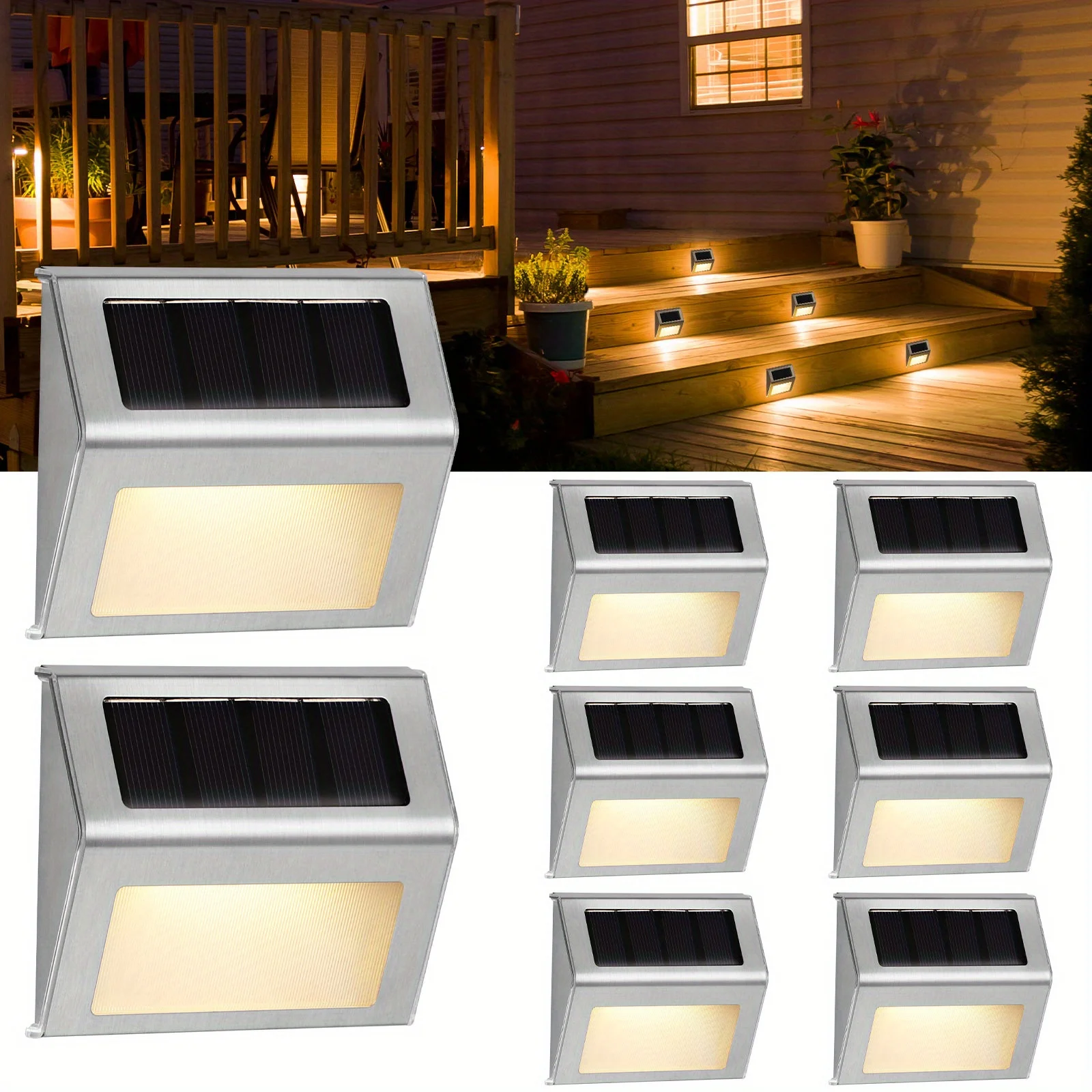 Solar Stair Lights Outdoor Waterproof Stainless Steel LED Solar-Powered Pathway Light for Fence Patio Deck Garden Stairs Railing
Solar Stair Lights Outdoor Waterproof Stainless Steel LED Solar-Powered Pathway Light for Fence Patio Deck Garden Stairs Railing
