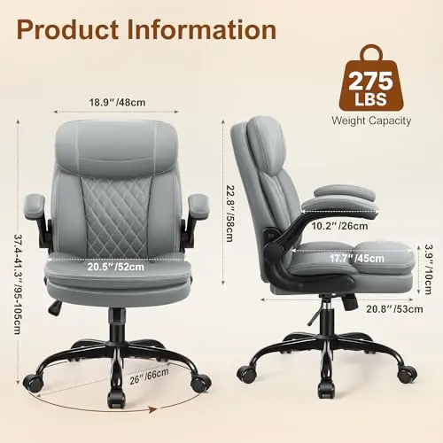 Grey PU Ergonomic Office Chair With Quilted Backrest, Dual-Layer Seat, Adjustable Armrests, Neck Support And 360° Swivel Base
Grey PU Ergonomic Office Chair With Quilted Backrest, Dual-Layer Seat, Adjustable Armrests, Neck Support And 360° Swivel Base