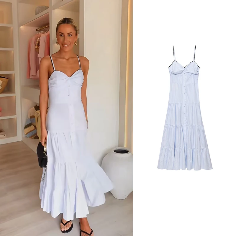 New Dresses Summer Women's 2025 Fashion Slim V-neck Striped Elegant Women's Long Dress Chic Street Youth Travel Holiday Dress
New Dresses Summer Women's 2025 Fashion Slim V-neck Striped Elegant Women's Long Dress Chic Street Youth Travel Holiday Dress