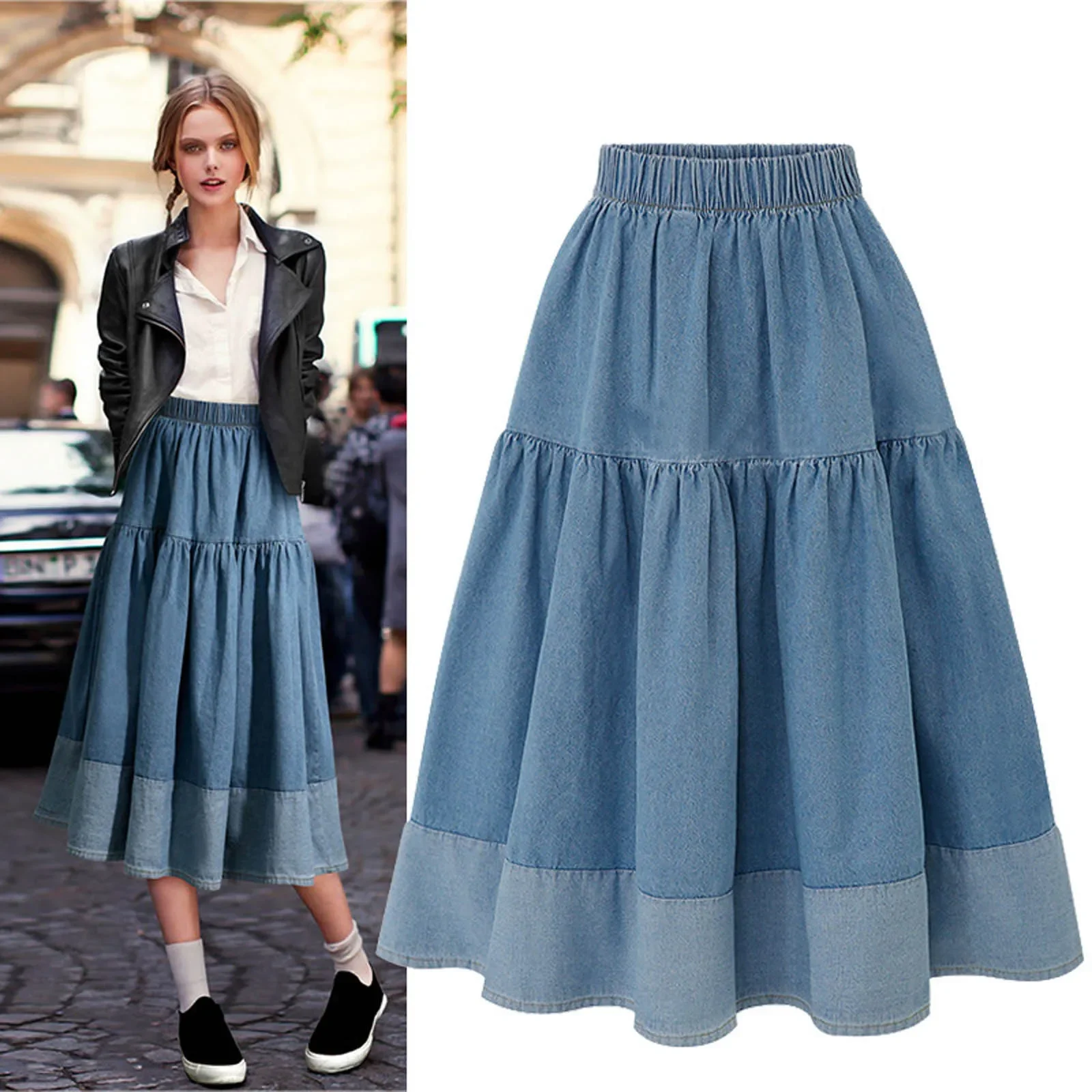 Blue Denim Skirt Womens High Waist Tiered Long Skirts Denim Elastic Casual Dress Elastic Waist A Line Jeans Skirt Girls Clothes
Blue Denim Skirt Womens High Waist Tiered Long Skirts Denim Elastic Casual Dress Elastic Waist A Line Jeans Skirt Girls Clothes