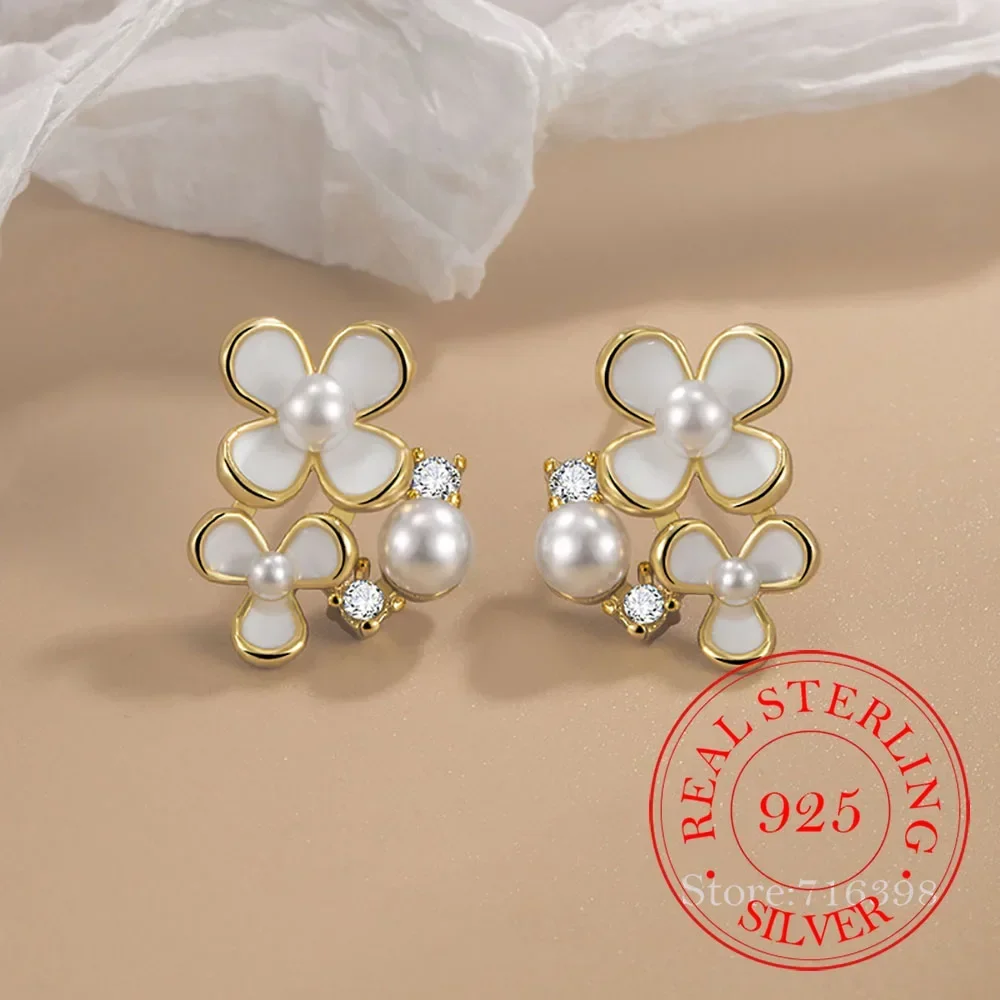 925 Sterling Silver Cute Pearl Flower Stud Earrings For Woman Wedding Engagement Fashion Charm Piercing Jewelry Aretes De Mujer
925 Sterling Silver Cute Pearl Flower Stud Earrings For Woman Wedding Engagement Fashion Charm Piercing Jewelry Aretes De Mujer