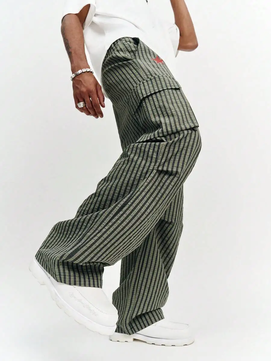 Loose Wide Leg Cargo Pants With Multi Pockets Striped Pattern Casual Streetwear
Loose Wide Leg Cargo Pants With Multi Pockets Striped Pattern Casual Streetwear